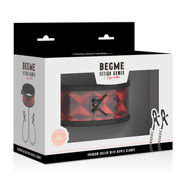 Begme - Collare Edizione Rossa Con Morsetti Per Capezzoli Con Fodera In Neoprene