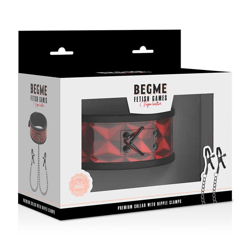 Begme - Collare Edizione Rossa Con Morsetti Per Capezzoli Con Fodera In Neoprene