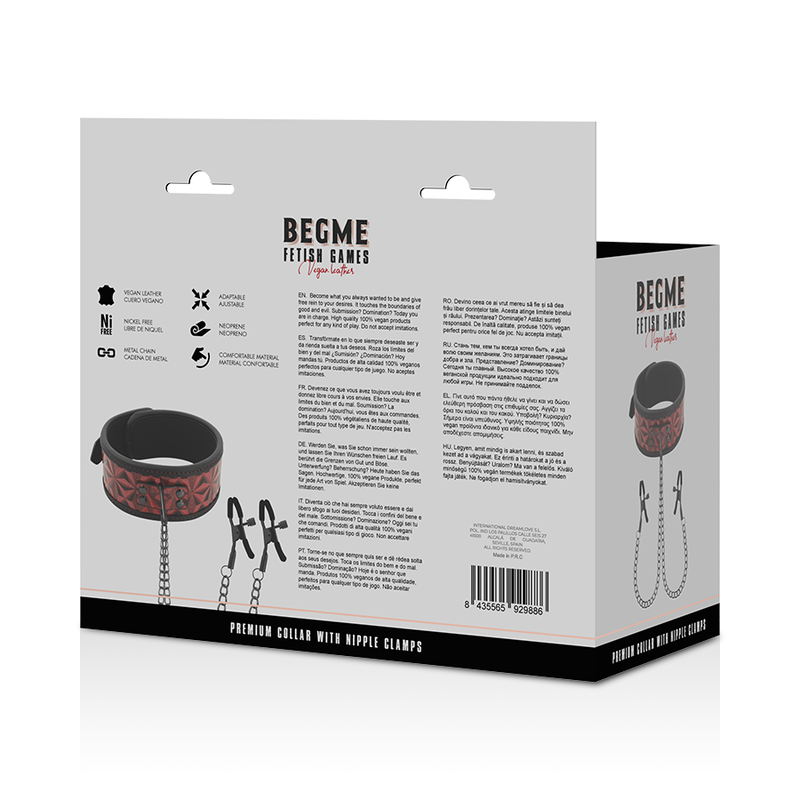 Begme - Collare Edizione Rossa Con Morsetti Per Capezzoli Con Fodera In Neoprene