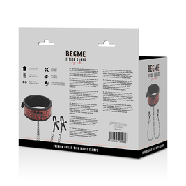 Begme - Collare Edizione Rossa Con Morsetti Per Capezzoli Con Fodera In Neoprene