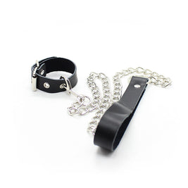 Ohmama Fetish - Collana Con Pene E Cinturino In Pelle Con Catena In Metallo