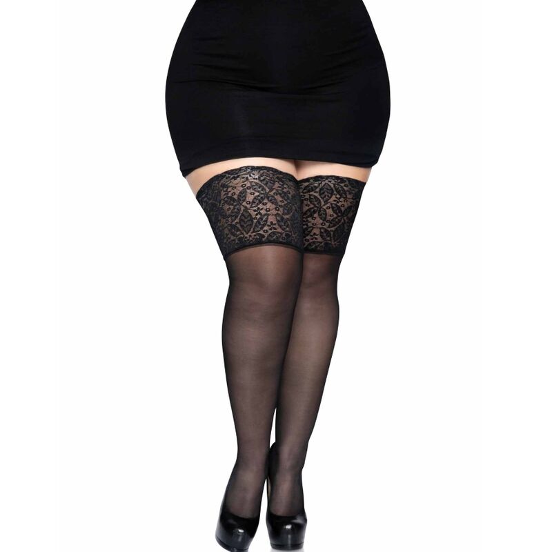 Leg Avenue Medias Negras Autoadhesivas Con Encaje Ancho Taglia Unica