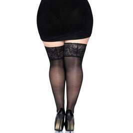 Leg Avenue Medias Negras Autoadhesivas Con Encaje Ancho Taglia Unica