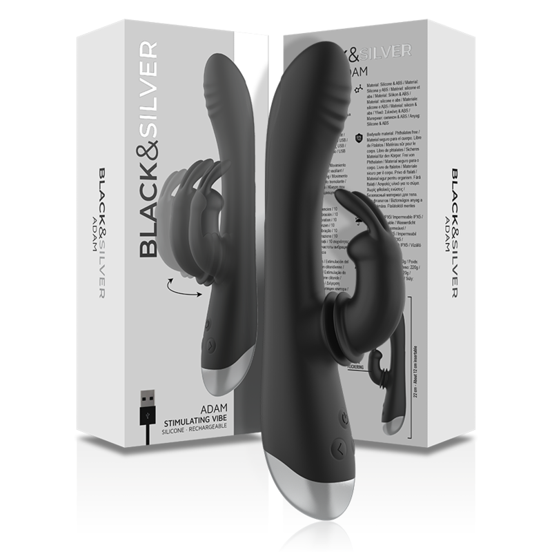 Black&Silver Adam Stimolatore Rabbit Ricaricabile in Silicone Nero - immagine 9