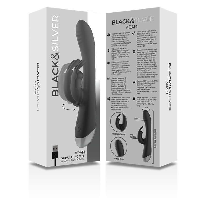 Black&Silver Adam Stimolatore Rabbit Ricaricabile in Silicone Nero - immagine 10