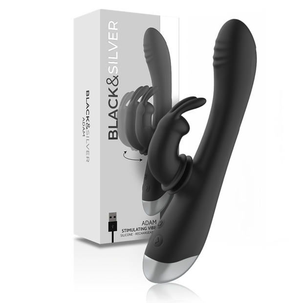 Black&Silver Adam Stimolatore Rabbit Ricaricabile in Silicone Nero