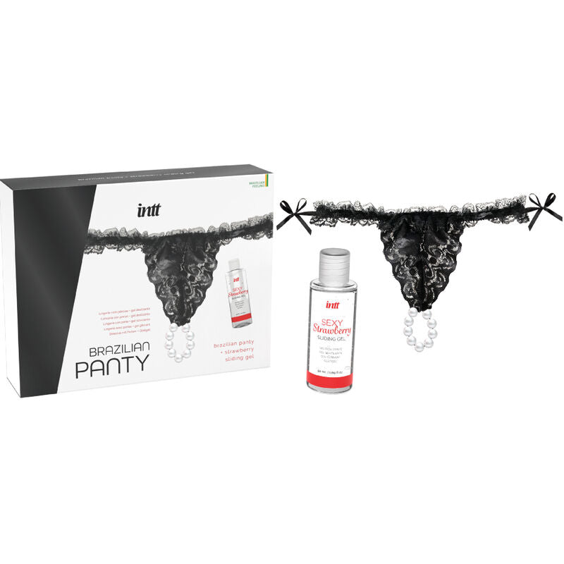 Intt Releases - Slip Brasiliano Nero Con Perle E Gel Lubrificante 50 Ml