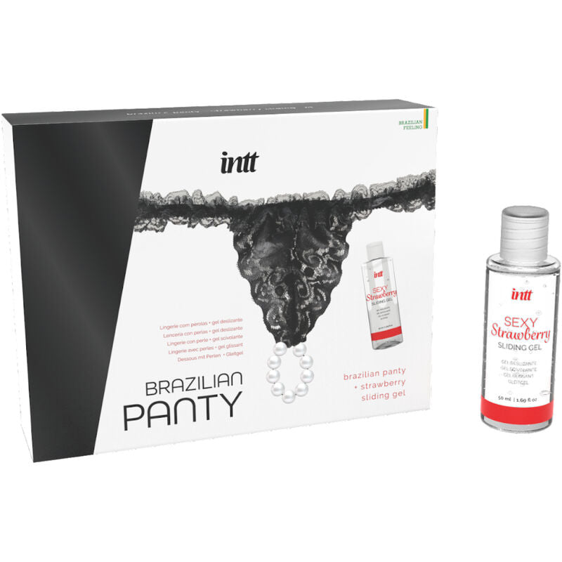 Intt Releases - Slip Brasiliano Nero Con Perle E Gel Lubrificante 50 Ml