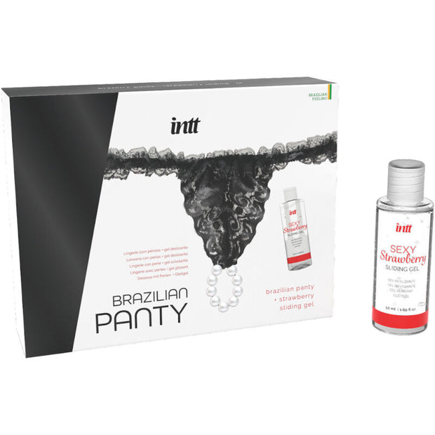 Intt Releases - Slip Brasiliano Nero Con Perle E Gel Lubrificante 50 Ml