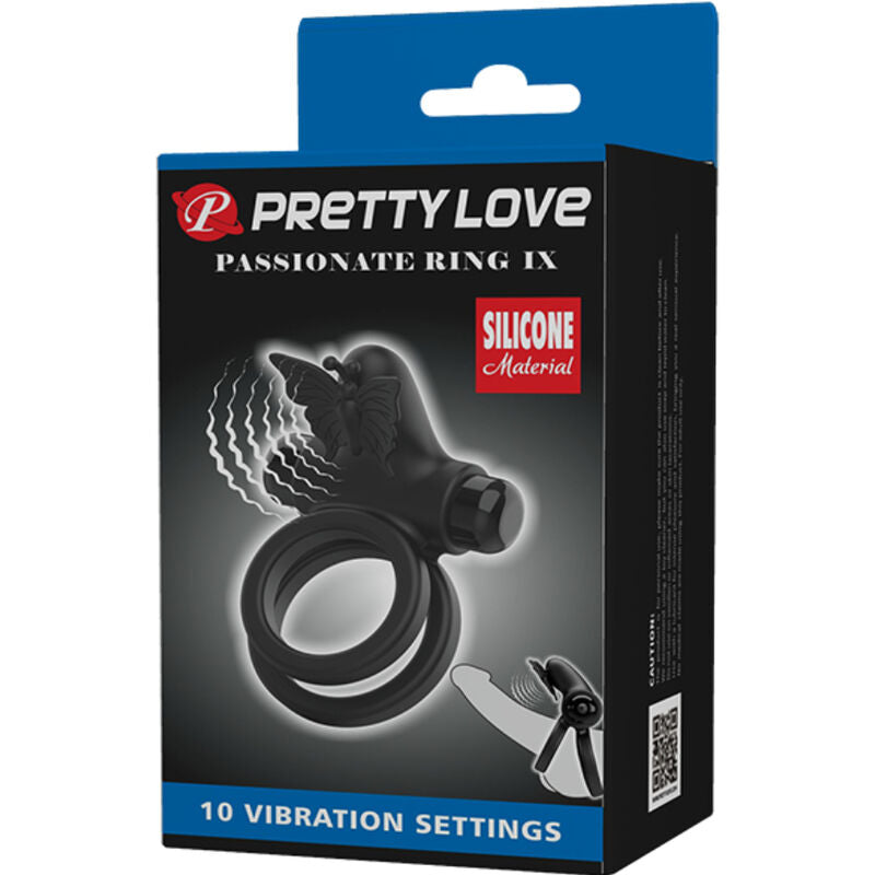 Pretty Love - Doppio Anello Vibrante Con Stimolatore Nero