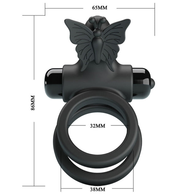 Pretty Love - Doppio Anello Vibrante Con Stimolatore Nero