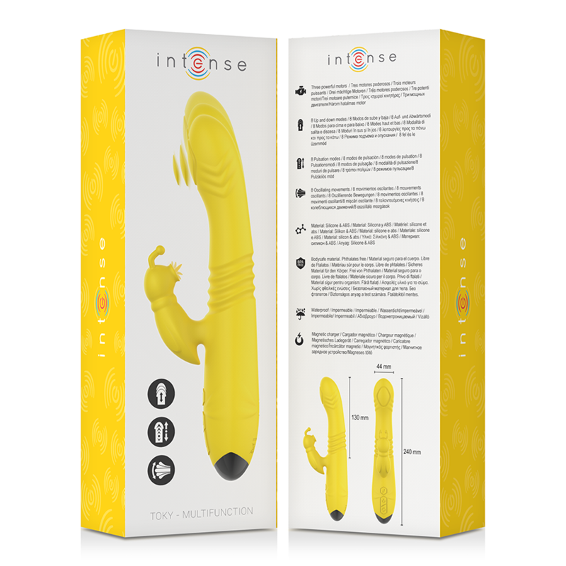 Intense - Toky Vibratore Multifunzione Su E Giù Con Stimolatore Clitorideo Giallo