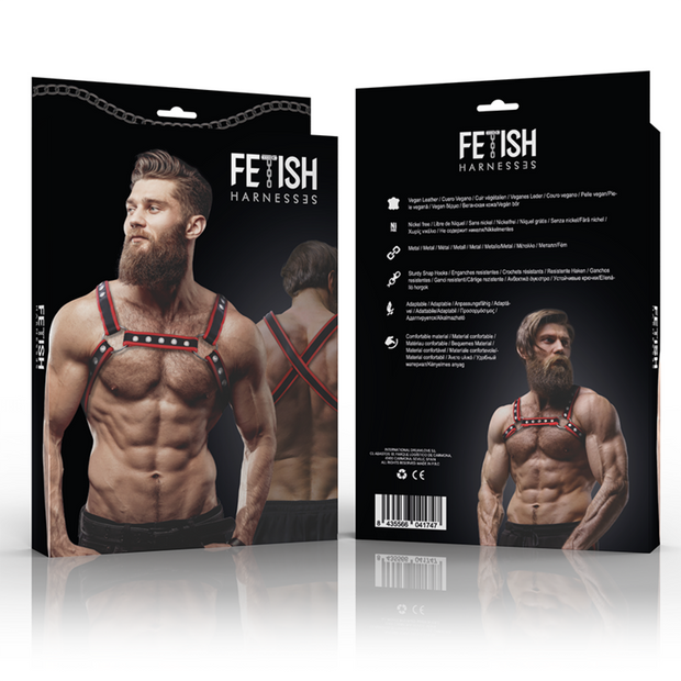 Atteggiamento Sottomesso Fetish - Imbracatura Da Uomo In Ecopelle Per Bulldog, Nera/Rossa