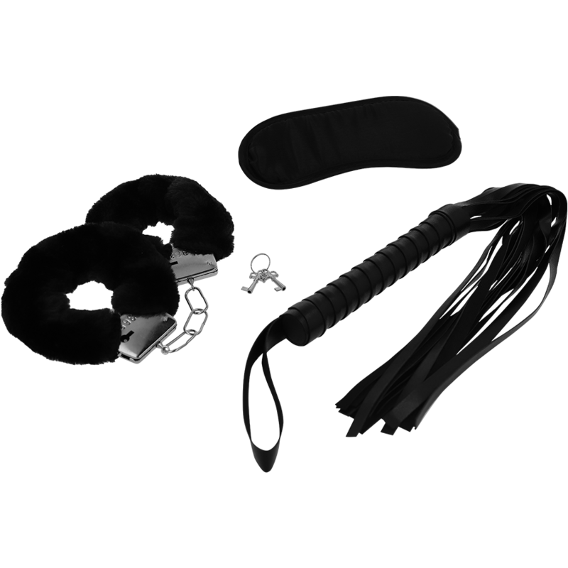 Intenso - Set Da Gioco Erotico Fetish 1 Con Manette, Maschera Cieca E Fustigatore