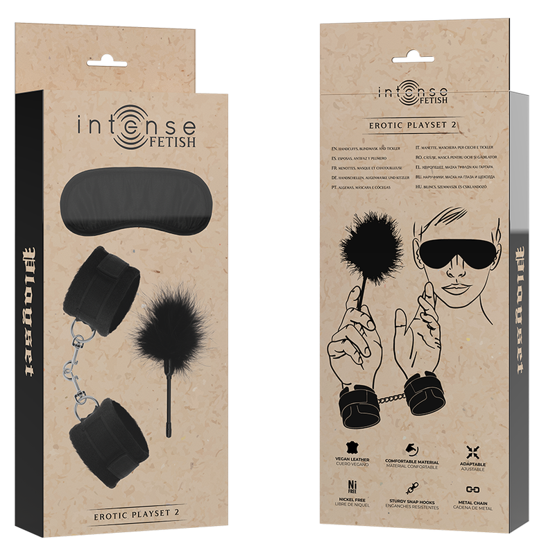 Intenso - Set Da Gioco Erotico Fetish 2 Con Manette, Maschera Cieca E Solleticatore