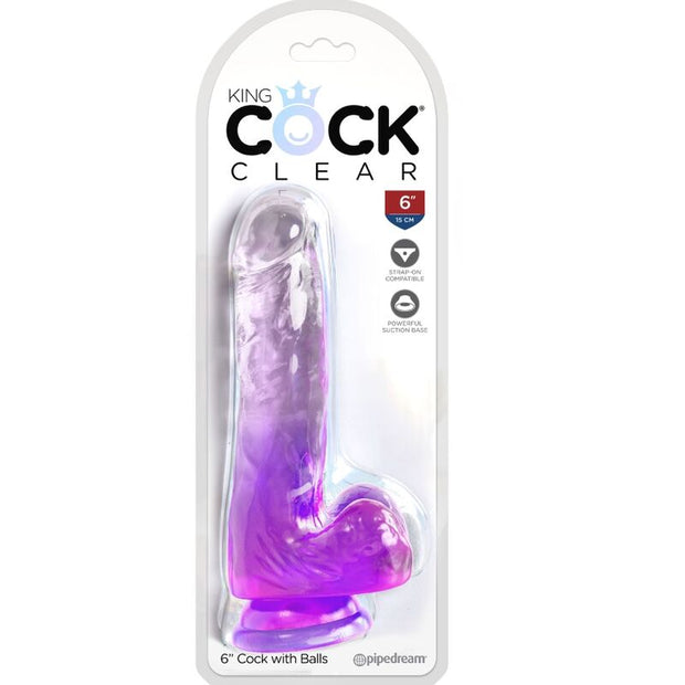 King Cock - Pene Realistico Trasparente Con Palle 13,5 Cm Viola