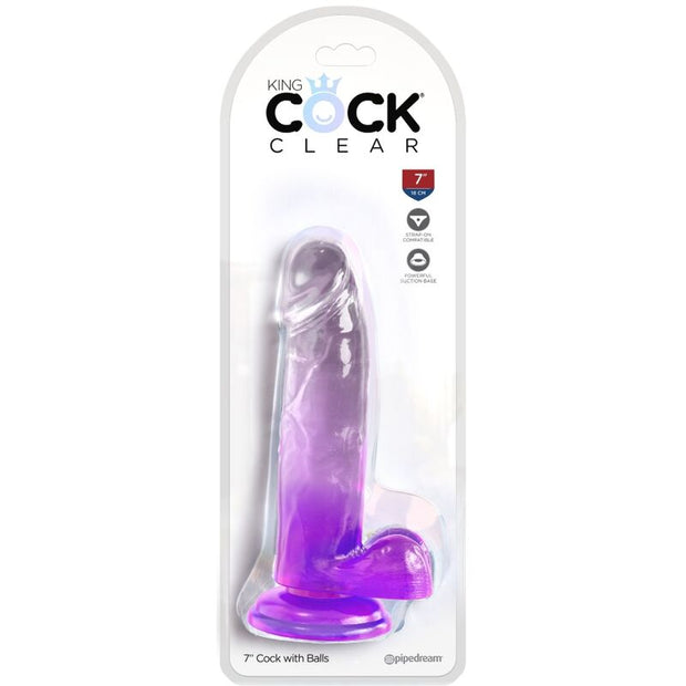 King Cock - Pene Realistico Trasparente Con Palle 15,2 Cm Viola