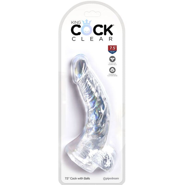 King Cock - Pene Curvo Realistico Trasparente Con Palle 16,5 Cm