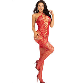Leg Avenue - Bodystocking Con Collo A Halter Rosso Cuori Rossi