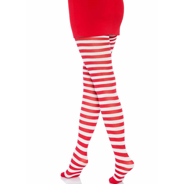 Leg Avenue - Collant A Righe Bianco/Rosso