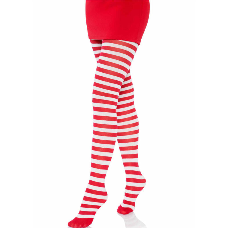 Leg Avenue - Collant A Righe Bianco/Rosso