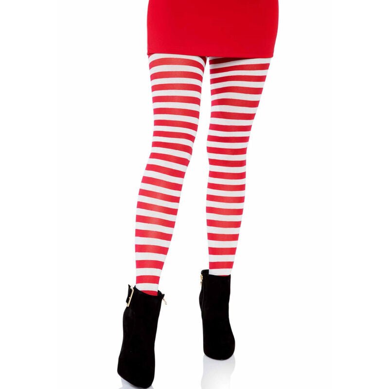 Leg Avenue - Collant A Righe Bianco/Rosso