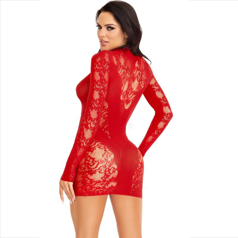 Leg Avenue - Mini Abito Con Pizzo Manica Lunga Rosso