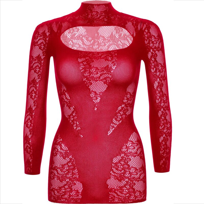 Leg Avenue - Mini Abito Con Pizzo Manica Lunga Rosso