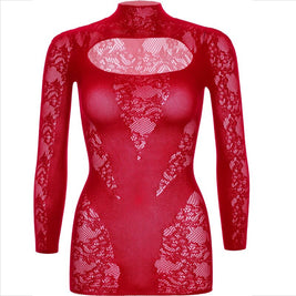 Leg Avenue - Mini Abito Con Pizzo Manica Lunga Rosso