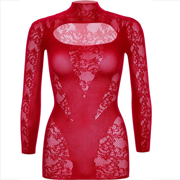 Leg Avenue - Mini Abito Con Pizzo Manica Lunga Rosso