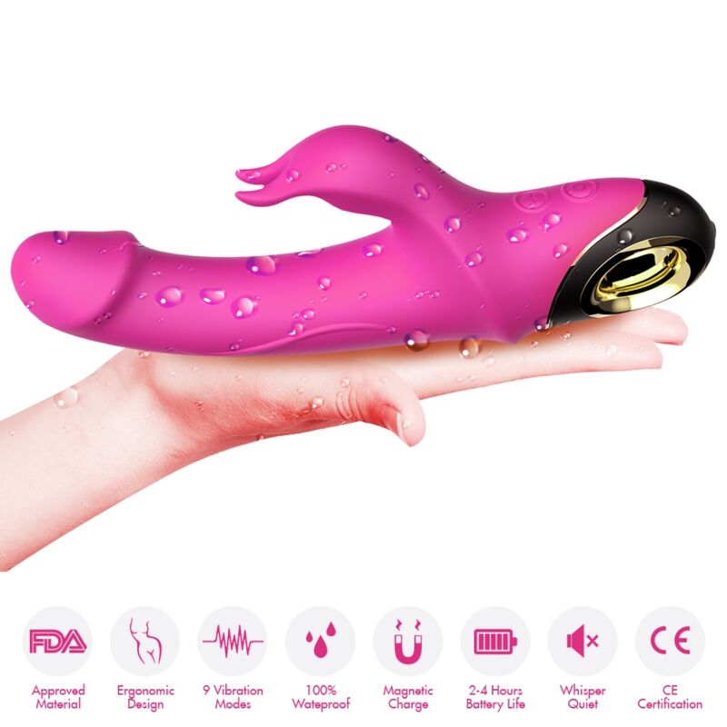 Vibratore Rabbit Rotante Meteror in Silicone Fucsia Premium - immagine 3