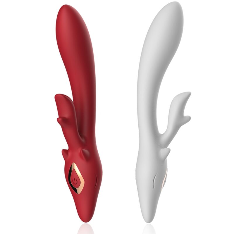 Vibratore Rabbit Curvo Elk in Silicone Premium Rosso - immagine 4