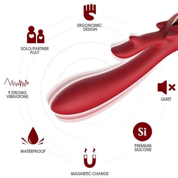 Vibratore Rabbit Curvo Elk in Silicone Premium Rosso