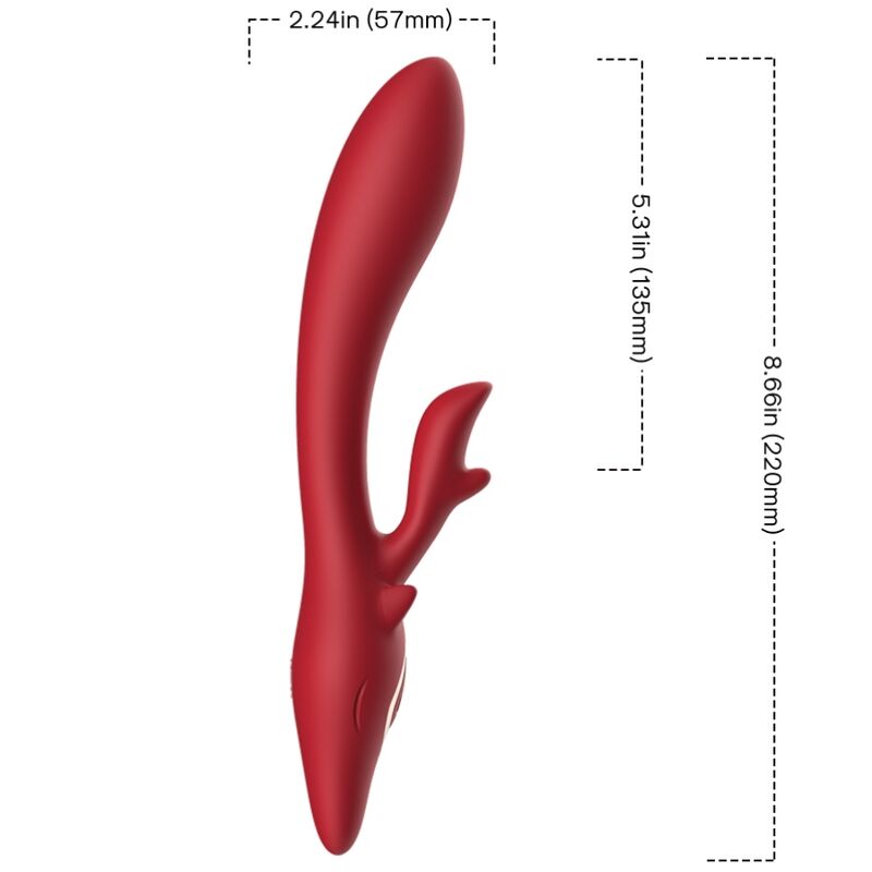 Vibratore Rabbit Curvo Elk in Silicone Premium Rosso - immagine 2