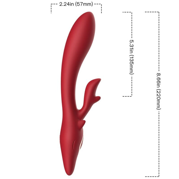 Vibratore Rabbit Curvo Elk in Silicone Premium Rosso - immagine 2