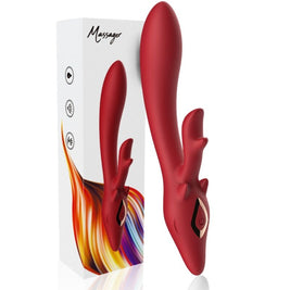 Vibratore Rabbit Curvo Elk in Silicone Premium Rosso - immagine 5