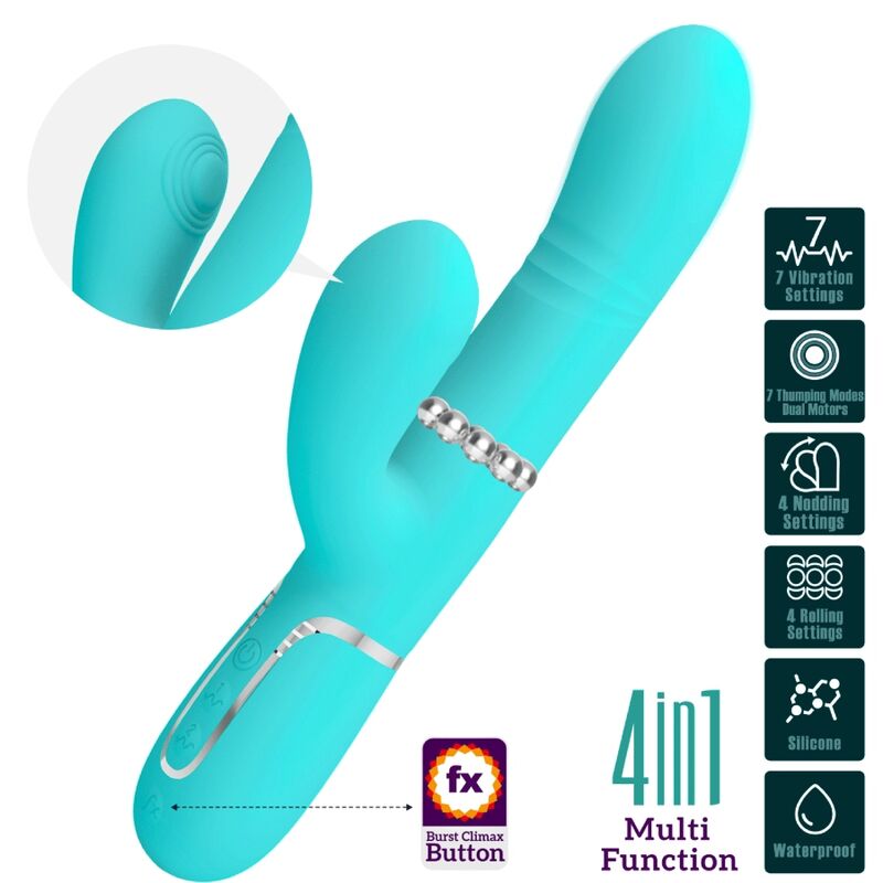 Intense Vibratore Rabbit Multifunzione G-Spot Verde Acqua Premium - immagine 3