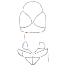 Leg Avenue - Set Reggiseno, Braccialetti E Perizoma Con Perle