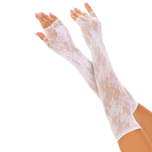 Leg Avenue - Guantes Sin Dedos Rosso Floreale Blanco