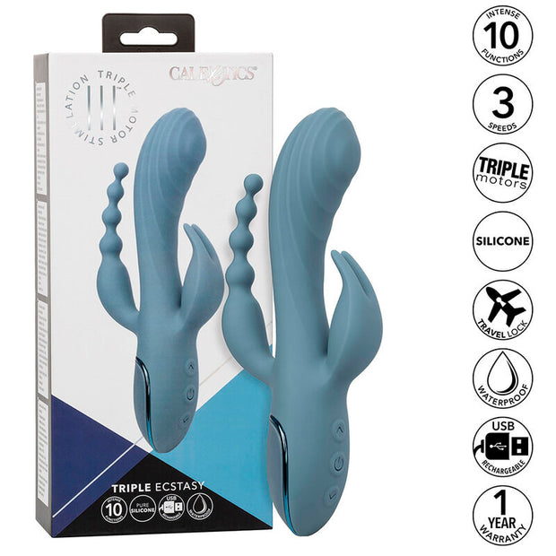 Calexotics Triple Ecstasy Vibratore Rabbit Grigio Premium - immagine 2