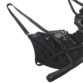 SUBBLIME - SET 3 PEZZI REGGISENO + PERIZOMA + GIARRETTIERA IN PIZZO NERO L/XL