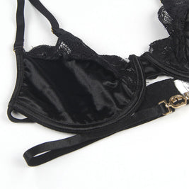 SUBBLIME - SET 3 PEZZI REGGISENO + PERIZOMA + GIARRETTIERA IN PIZZO NERO L/XL