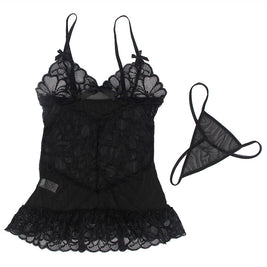 Subblime - Babydoll Con Tirantes Ajustables Y Estampado Floral De Encaje Transparente Negro S/M