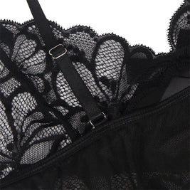 Subblime - Babydoll Con Tirantes Ajustables Y Estampado Floral De Encaje Transparente Negro S/M