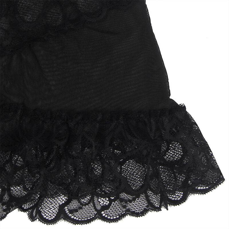 Subblime - Babydoll Con Tirantes Ajustables Y Estampado Floral De Encaje Transparente Negro S/M