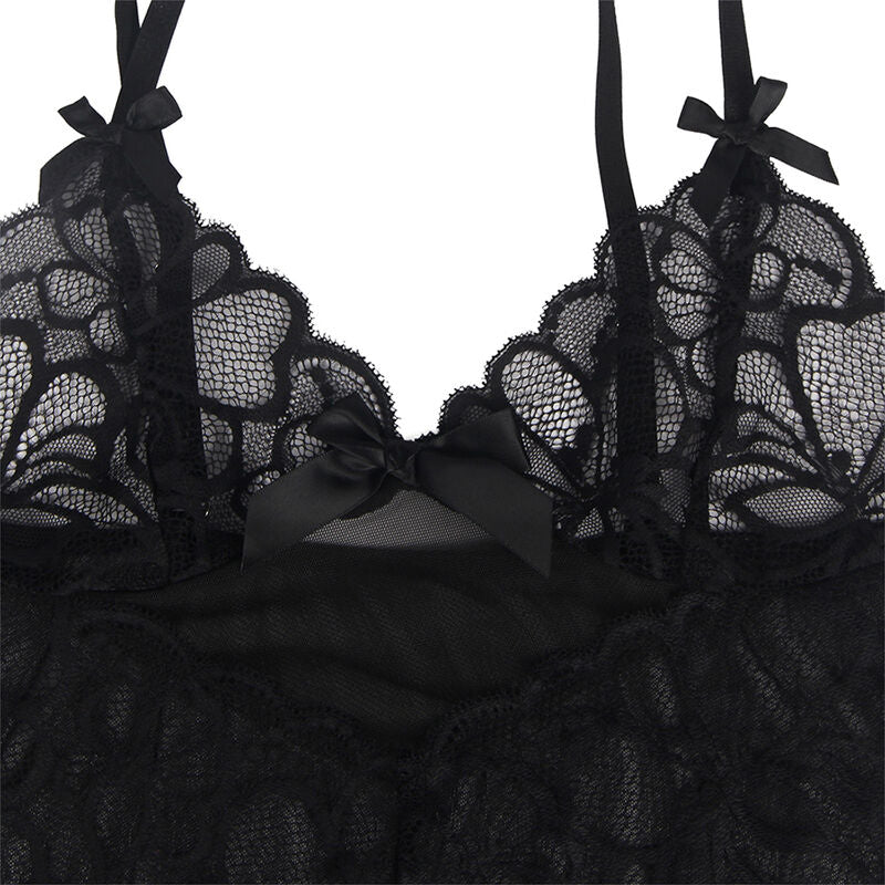 Subblime - Babydoll Con Tirantes Ajustables Y Estampado Floral De Encaje Transparente Negro S/M