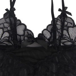 Subblime - Babydoll Con Tirantes Ajustables Y Estampado Floral De Encaje Transparente Negro S/M