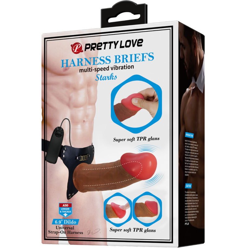Pretty Love - Slip Starks Harness Dildo Vibrante Multivelocità 17,5 Cm Marrone Chiaro