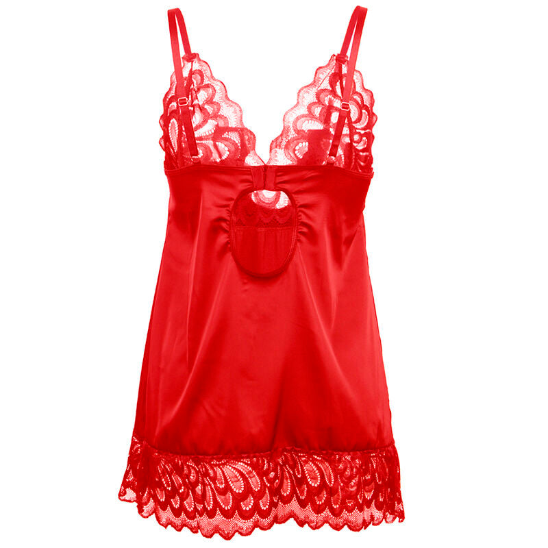 SUBBLIME - BABYDOLL IN RASO CON PIZZO ROSSO L/XL
