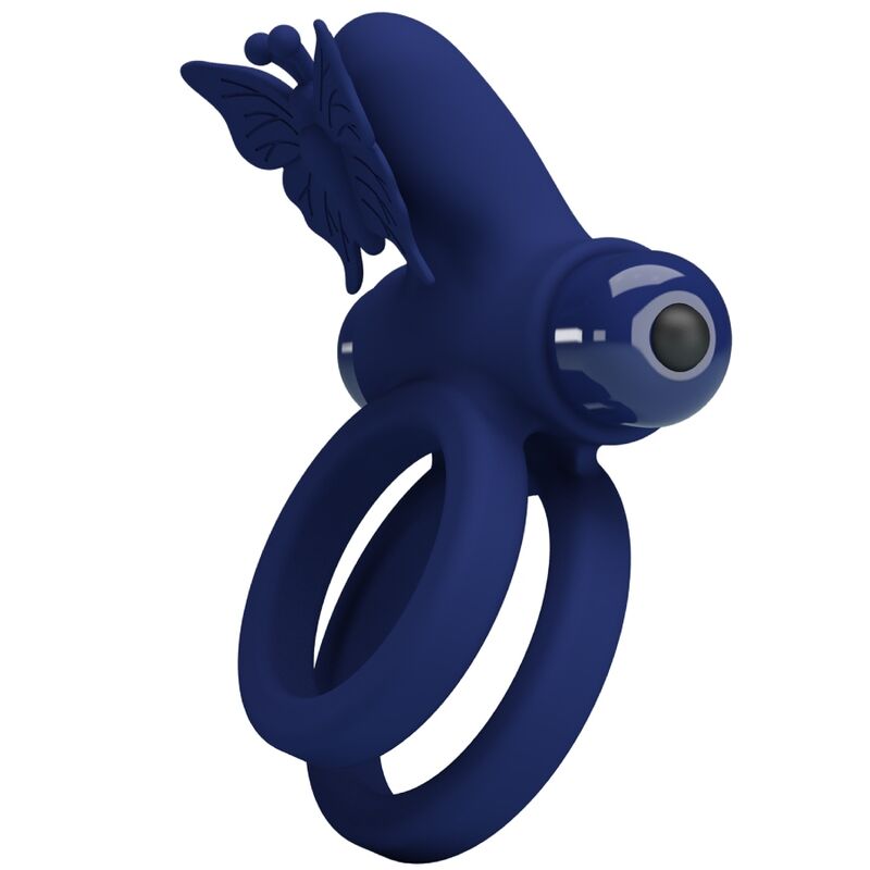 Pretty Love - Jamele Doppio Anello Con Vibrazione E Stimolatore A Farfalla Blu